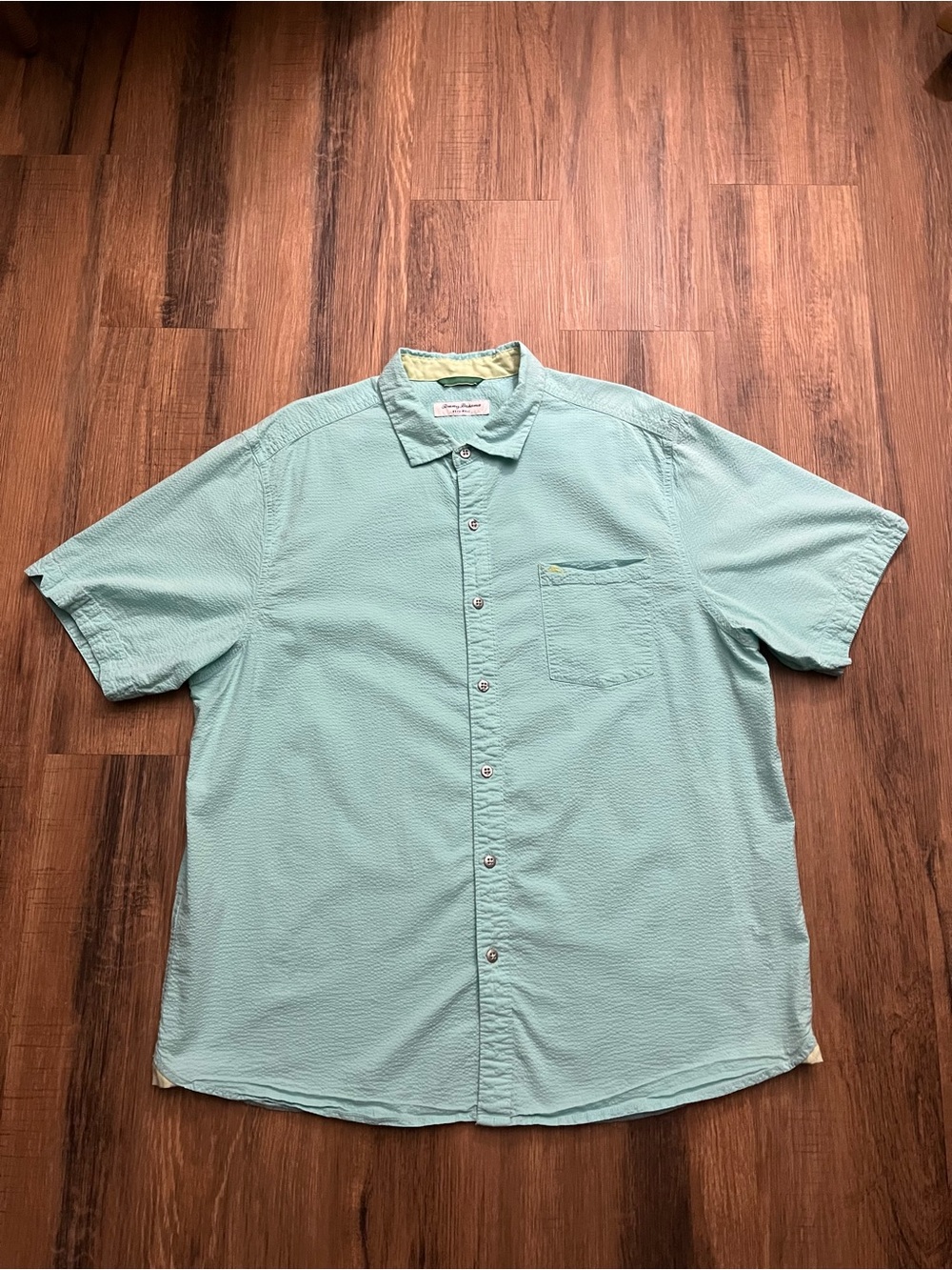 Tommy Bahama Nova Wave Aqua Green Seersucker Shirt Men’s Sz XL SS Button-Up